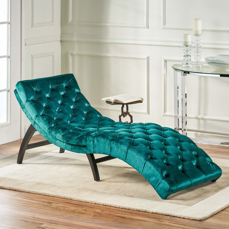 Chaise longue avec tissu en velours, Bleu sarcelle