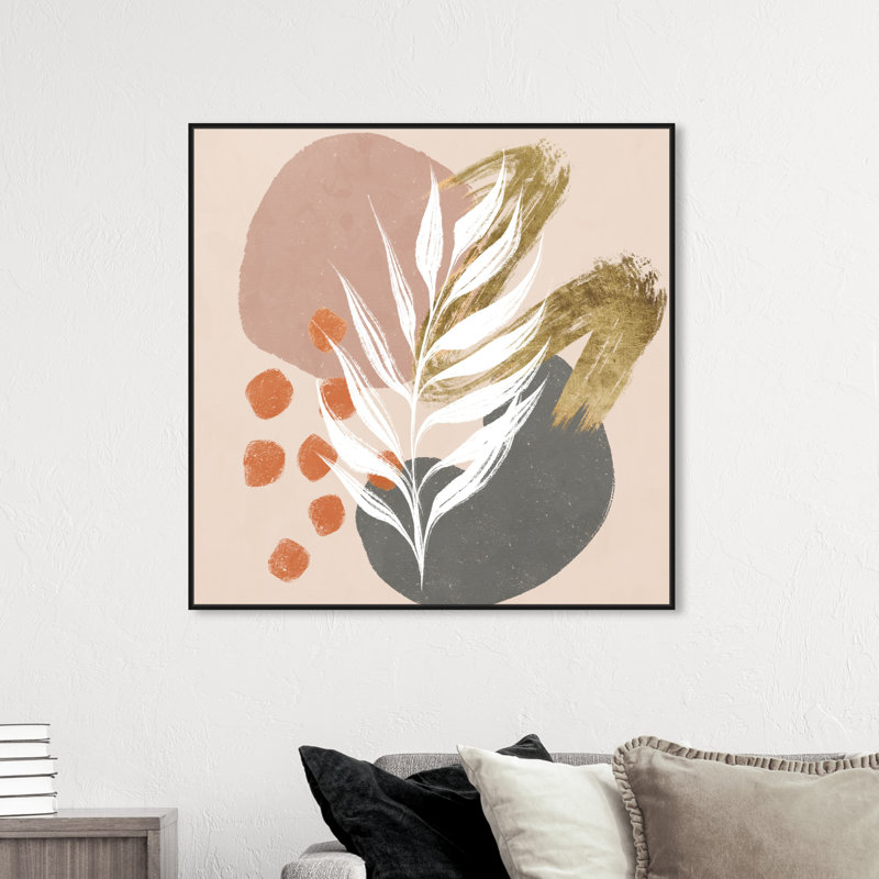 Circles And Brush Strokes Botanical Painting Painting, Black Floater Framed, 41" H x 41" W