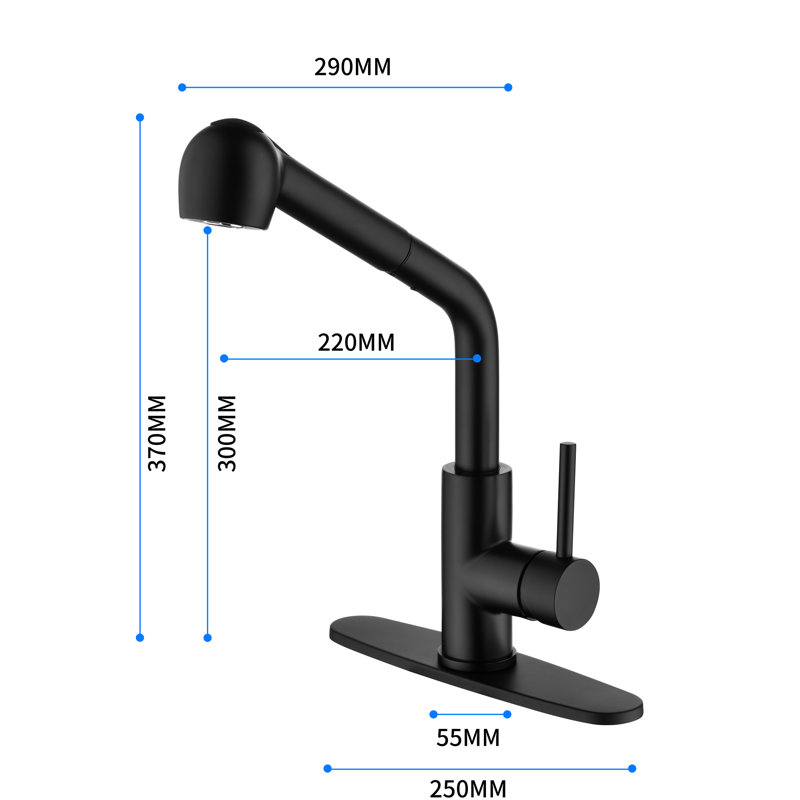 Matte Black Kitchen Faucet With Pull Down , Single Handle Sink Tap 360 Rotating High Nozzle. Corrosion And Rust Treatment For Performance. Easily Control Water Temperature Flow A Handle. Stainless