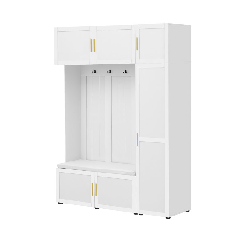 American Style 4-in-1 Hall Tree With Padded Bench, 4 Hooks, And Multi-tier Storage Shelves
