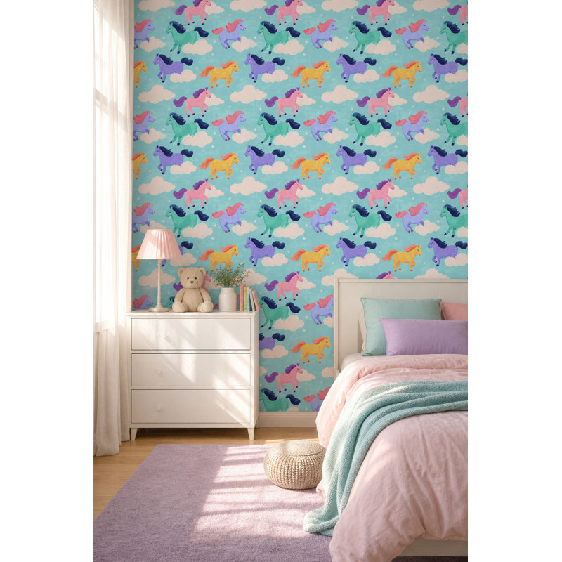 Papier peint fantaisiste, pastel, chevaux, chambre de bébé décorative, Peel and Stick