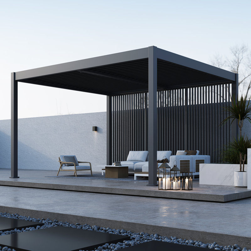 Pergola à persiennes Grand Tuscan 12 x 14 avec panneau vertical fixe 14 po, H 101 po x l 168 po x P 144 po