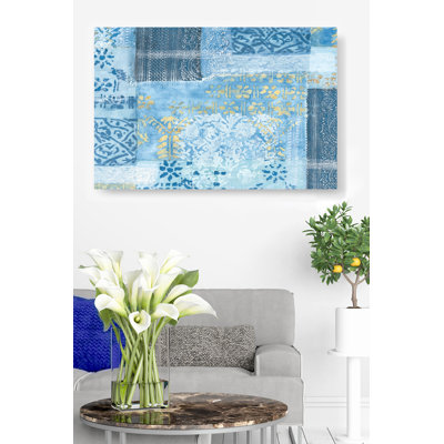 Alhambra Indego, bohémien, boho, doré, motifs, patchwork, bleu, cyan, bleu sarcelle