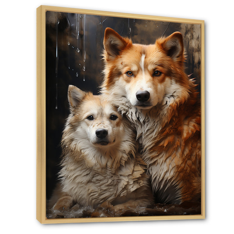 «Dog Akita Affection III», reproduction d'art mural, Cadre naturel flottant, H 32 po x l 16 po x P 1 po