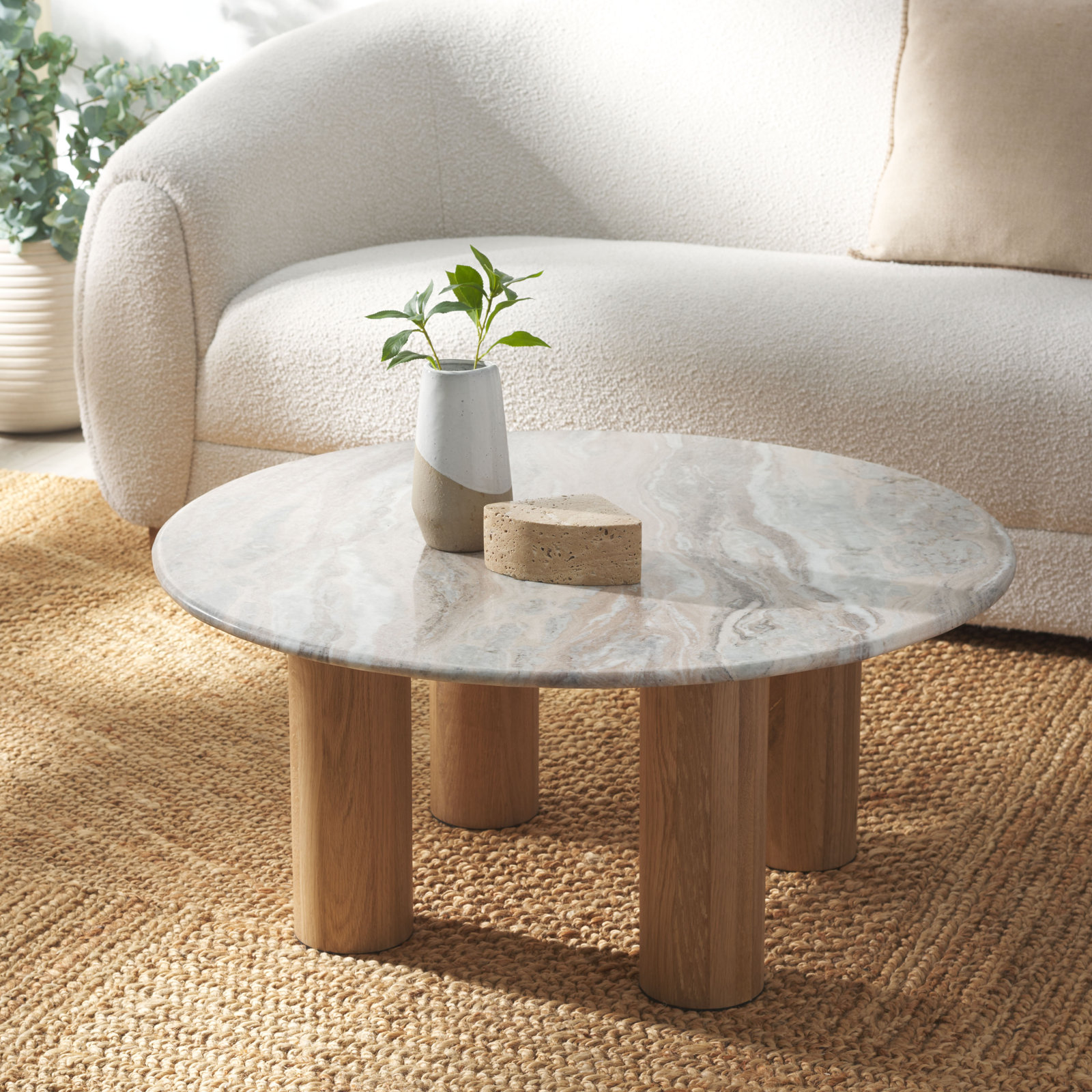 36" Genuine Marble Coffee Table, Natural Marble
