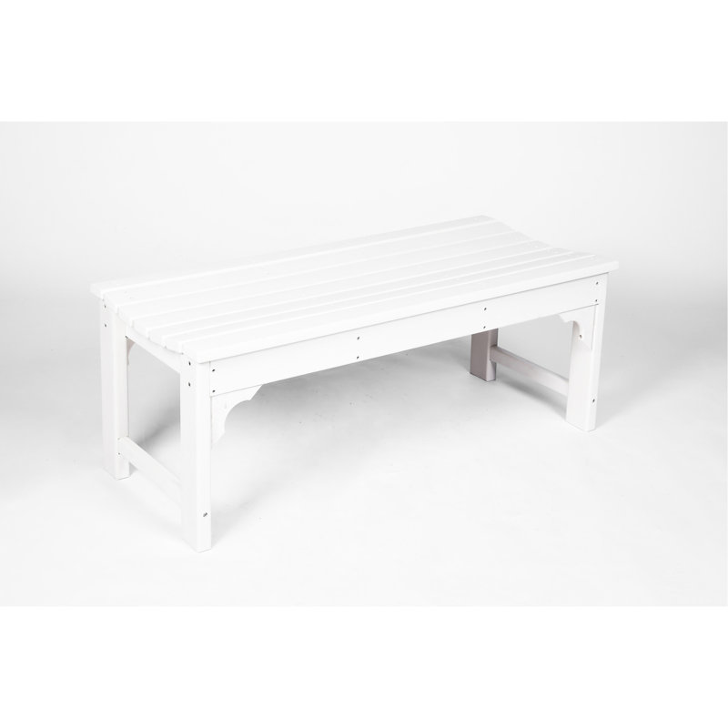 Banc blanc avec texture de bois pour l'extérieur - toutes saisons, protégé, capacité de 500 lb, matériaux, patio facile à installer et jardin sans dossier à texture de bois, blanc, matériau, zones d'assemblage