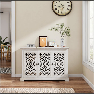 Vintage Accent Sideboard Storage Cabinet With 3 Carving Doors, Perfect For Kitchen, Dining, And Living Spaces
