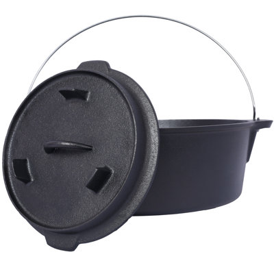 Pre-Seasoned Cast Iron Dutch Oven with Skillet Lid, 8 Quart Deep Cooking Pot with Iron Pot Rack, for Outdoor Campfire Cooking, BBQ and Baking