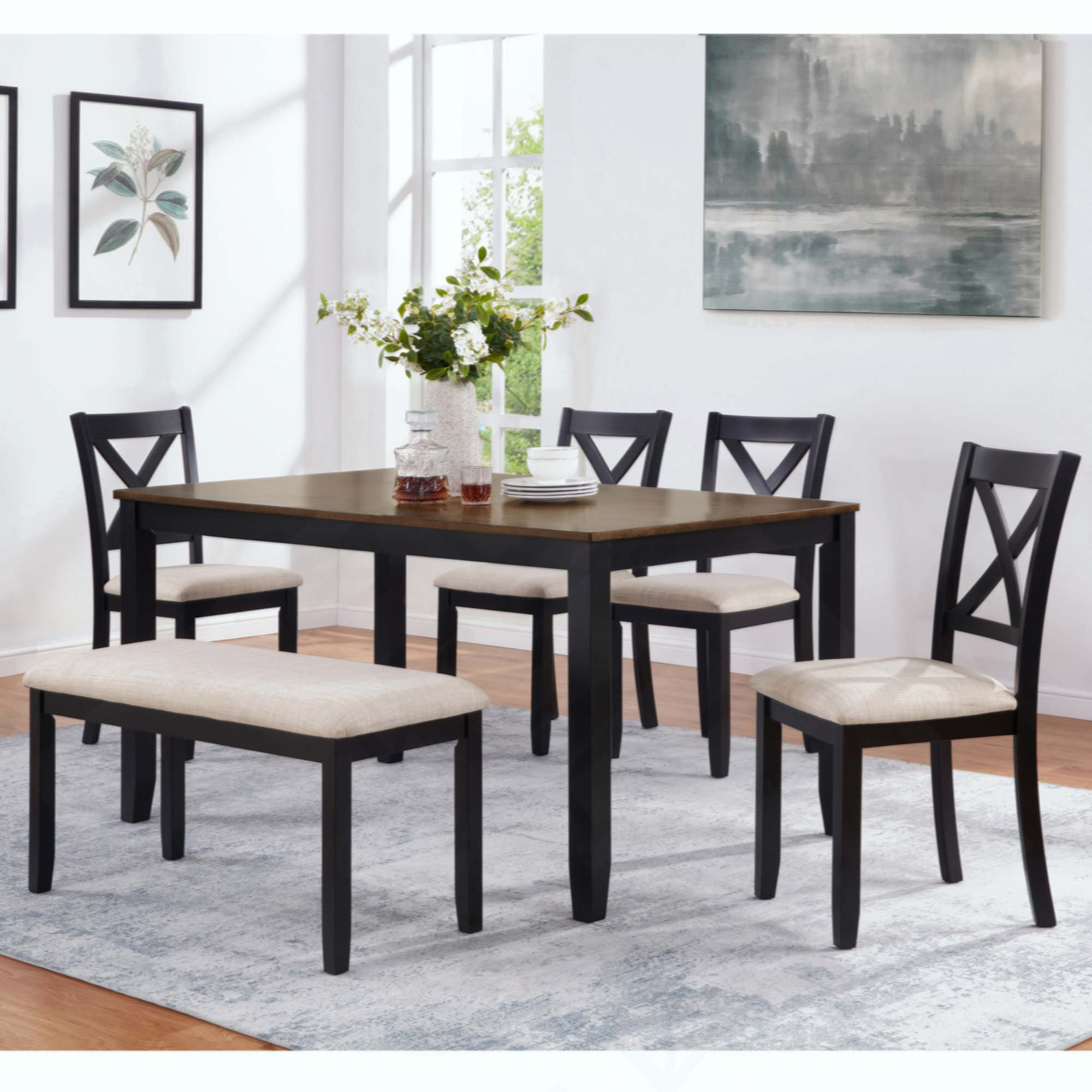 Red Barrel Studio® 6-Piece Dining Table Set With Bench, Classic Wooden ...