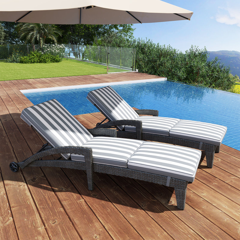 Chaise longue d'extérieur en osier avec coussins WFMFL-AHAX2401RO-2AKA-101 , Rayures gris clair
