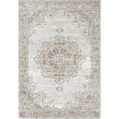 Oriental Vintage Look Machine Woven Polyester Indoor Area Rug in Tan, Ivory, Beige, Gray