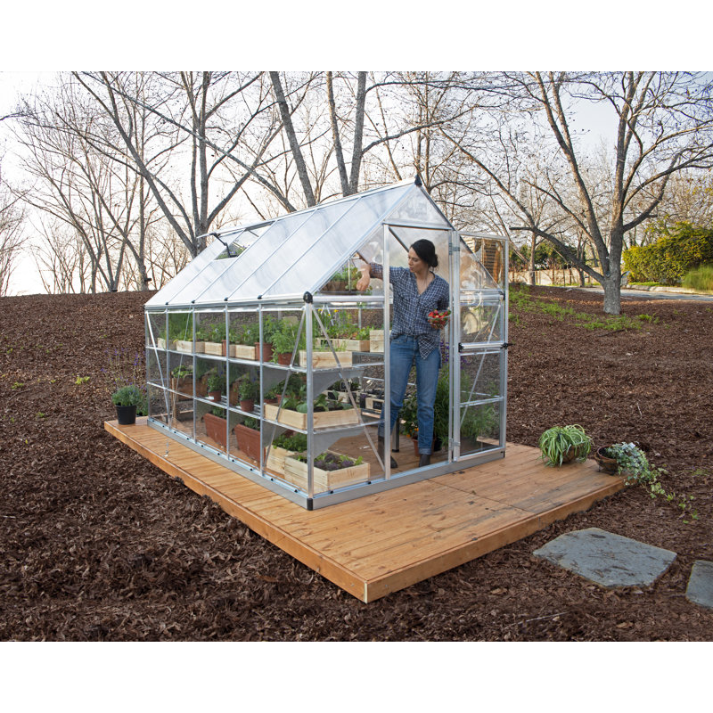 Palram - Canopia Hybrid 6' W x 10' D Walk-In Hobby Polycarbonate Aluminum Frame Greenhouse Kit with Roof Vent - Gray, Gray