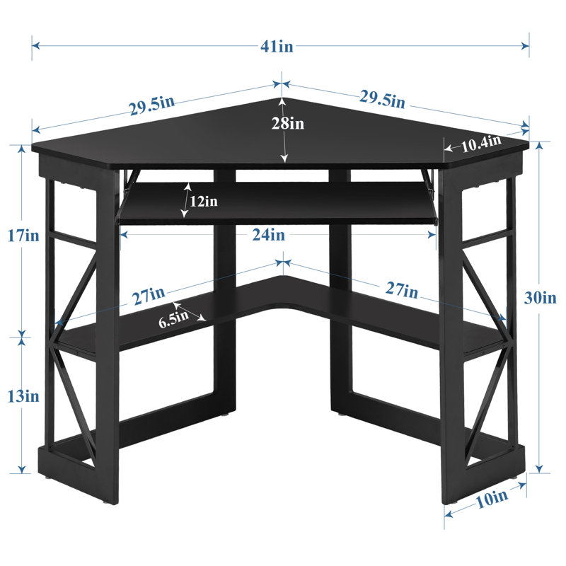 Lambrecht Corner Desk with Storage Shelves, Triangle Computer Desk with Keyboard Tray & Bookshelves for Small Space, 90 Degrees Space Saving Writing Desk Laptop PC Table for Home Office, Living Room, Bedroom