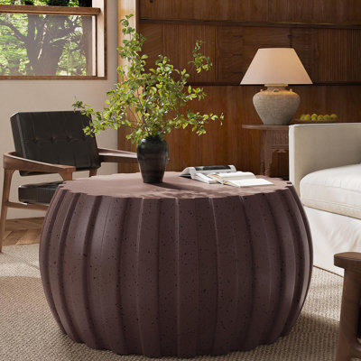 Table basse imperméable moderne 35,43 po, conception en ciment Mgo durable, compatible intérieur et extérieur (brun)