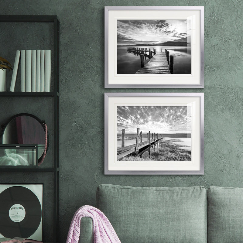 Reproduction de photo sur toile, Papier avec cadre argenté, Blanc mat