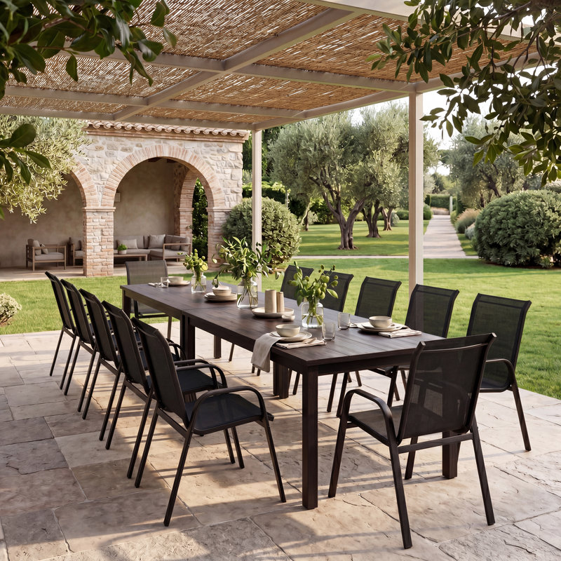 Outdoor Stackable Garden Patio Dining Armchairs with PVC-coated polyester Seat, Black, 4