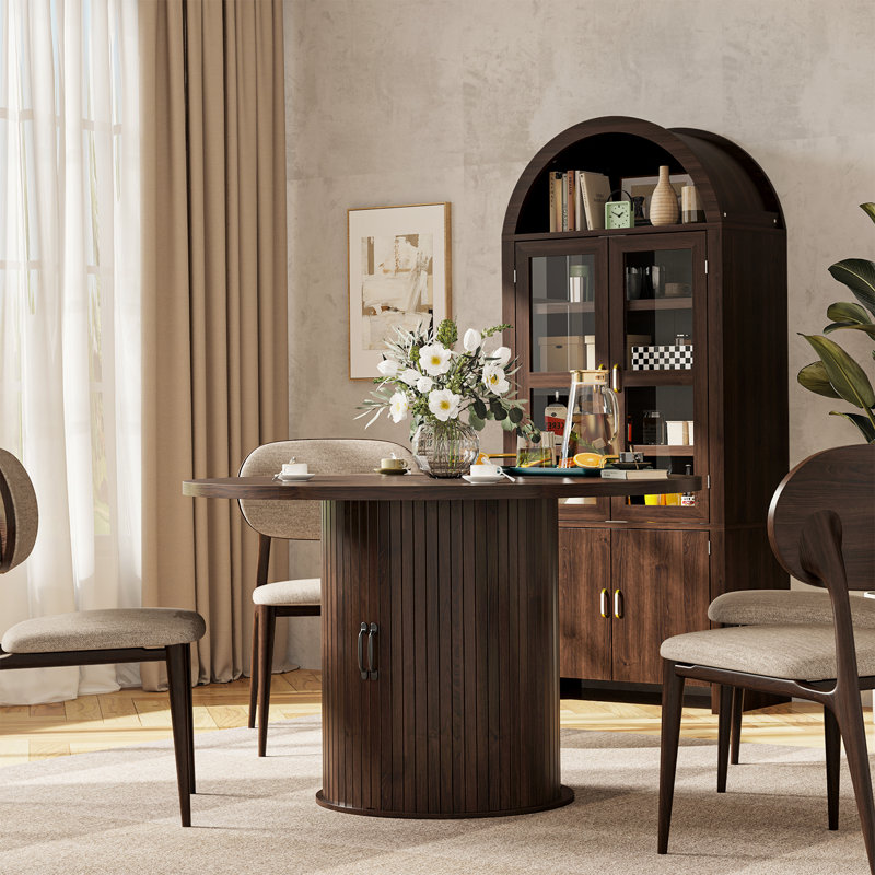 47" Round Dining Table With 71'' Tall Kitchen Pantry Storage Cabinet, Brown
