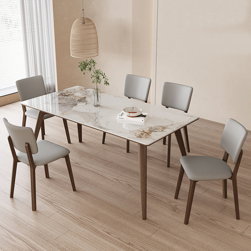 White Ash Wood Sintered Stone Dining Combo, 29.52"H x 78.74"L x 39.37"W