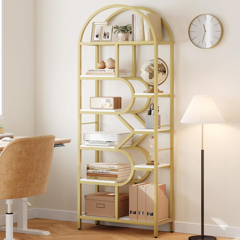 207.52cm H x 75.94cm W Steel Bookcase, Gold