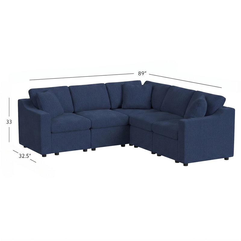 Canapé modulaire en coin rembourré Lockheart 5PC, Polyester bleu