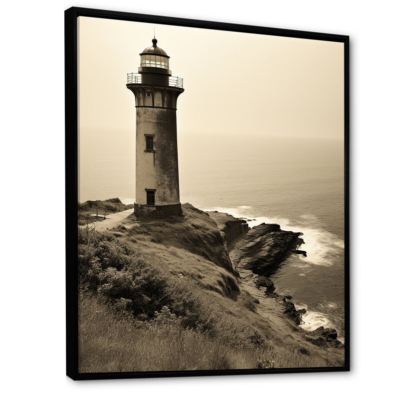 Paysage rétro de phare mimalisme, impression sur toile, H 44 po x l 34 po x P 1,5 po, Cadre flottant noir