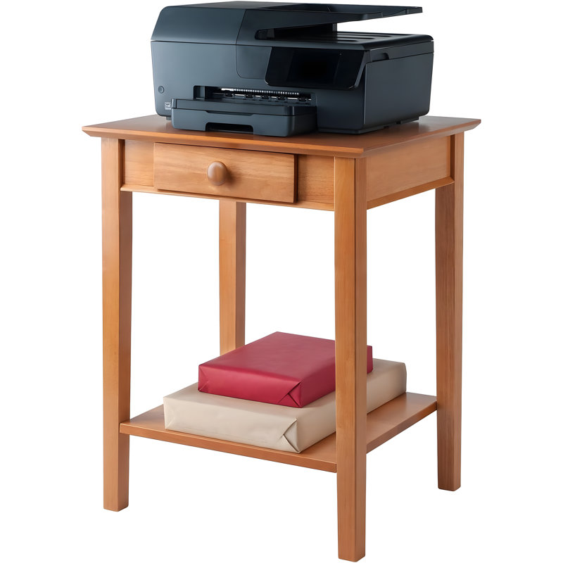 Solid Beech Wood Printer And End Table With Drawer And Lower Shelf, Classic Design For Home Or Office
