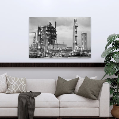 Vue de nuit des années 1950 des lumières d'une raffinerie de pétrole sur l'industrie pétrochimique, carburant fossile, Tidewater Oil Company, Delaware, États-Unis, classique industriel ...