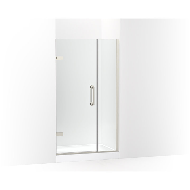 Components 39-5/8-In40-3/8-Inw X 71-1/2-Inh Frameless Pivot Shower Door With 3/8-In Crystal Clear Glass And Back-To-Back Vertical Door Pulls