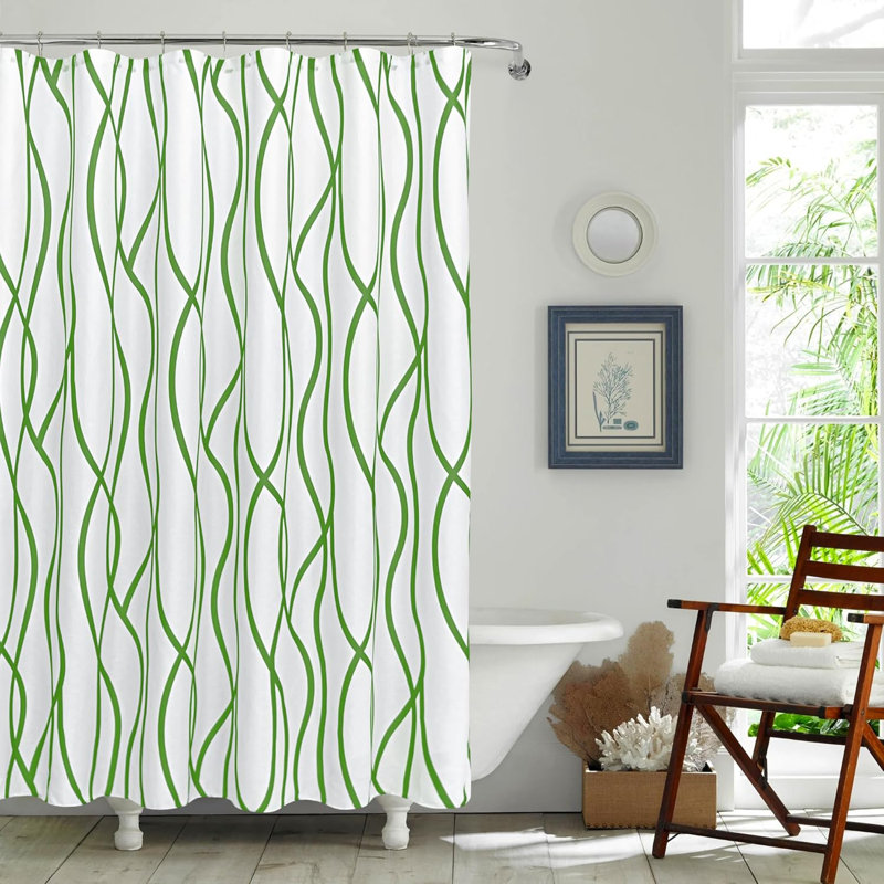 Rideau de douche en polyester imperméable à rayures moderne avec crochets pour salle de bain, 72"H x 72"W, Vert