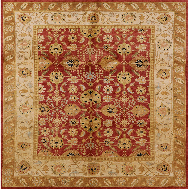 Tapis oriental rouge / jaune Kalme, Carré 5 pi