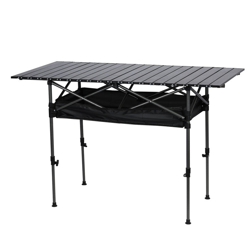 Adjustable Height Camping Table, Folding Portable Outdoor Table with Large Storage Organizer and Carrying Bag, Collapsible Picnic Table 120cm (L) x 55cm(W)