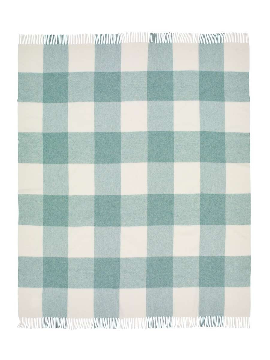 Merino Lambswool Throw/Blankets Reversible Wool Throw Blanket, Green Checkered