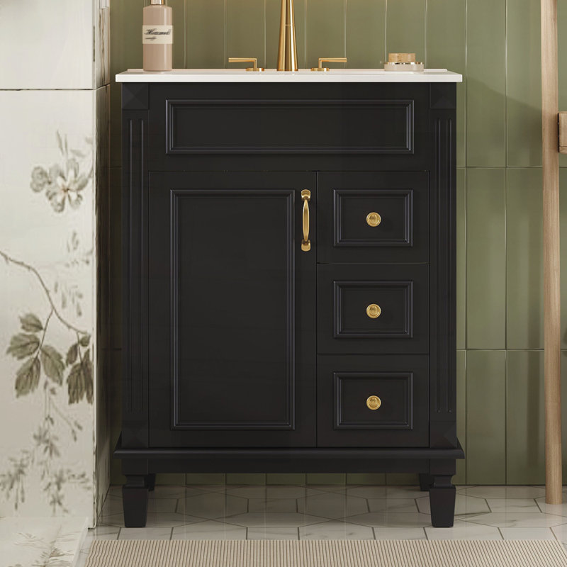 Meuble-lavabo 24 po avec lavabo en céramique, petite armoire de salle de bain moderne, 2 tiroirs et tablette réglable, 24"