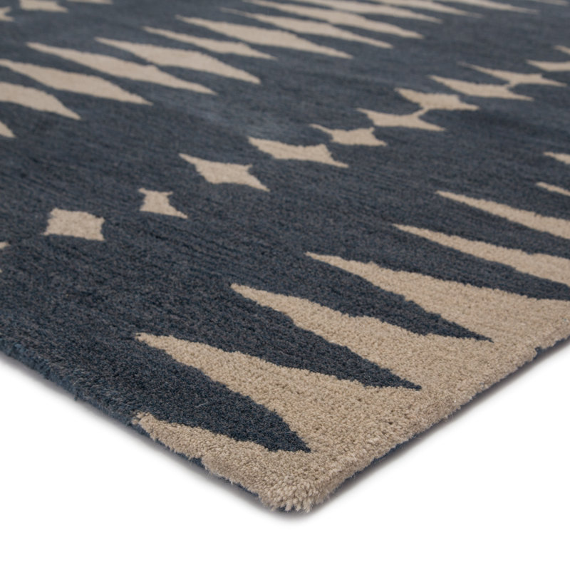 Tapis gris / ivoire en laine touffeté à la main à motif géométrique, Rectangulaire 2 pi x 3 pi