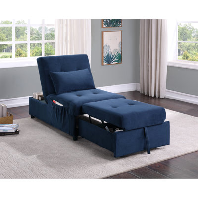 Banc en bois massif de velours bleu foncé avec espace de couchage coulissant - plateau relevable réglable et lit de rangement rembourré Cozy Sitting