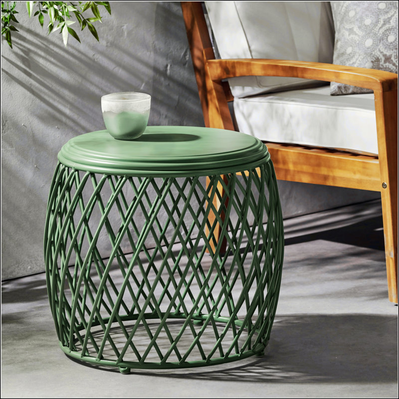 ALAMERA Lightweight Iron Side Table With Lattice Design, Perfect For Adding Color And Style To Any Room, Green