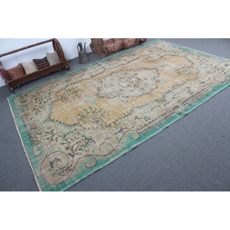 Grand tapis turc vintage beige pour les espaces de salon avec un design en laine Oushak