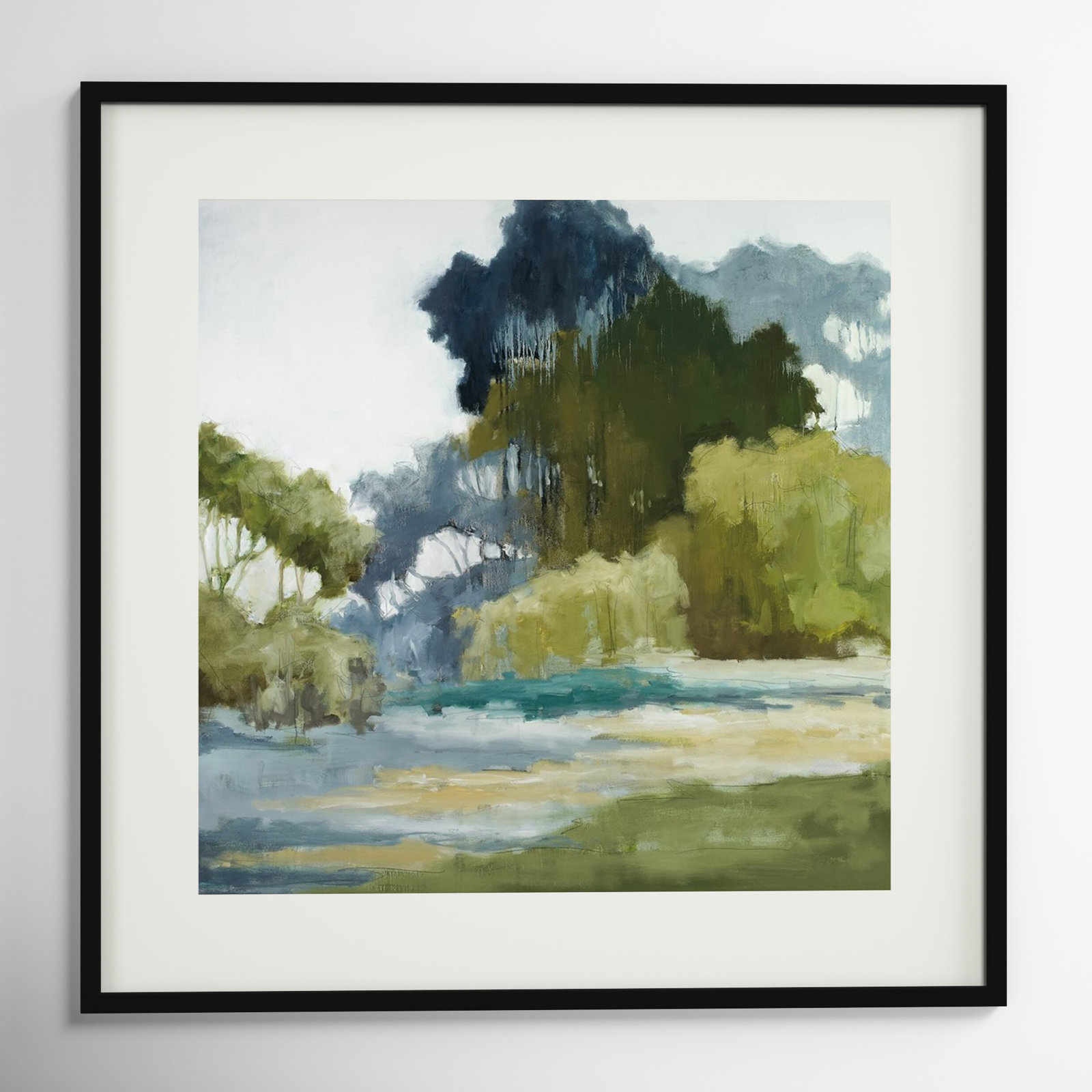 Bean Fileds Tall Trees by Jacqueline Ellens, 41" H x 41" W, Black Framed Paper