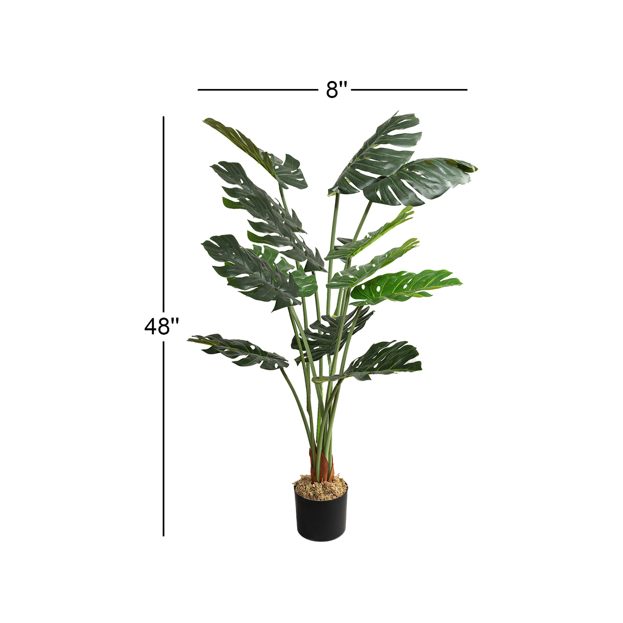 Faux Monstera Plant in Pot, 2, 48" H x 8" W x 8" D