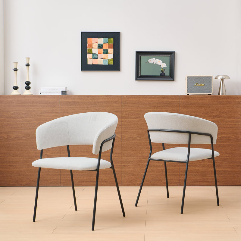 41cm H Fabric Upholstered Metal Armchair, Beige