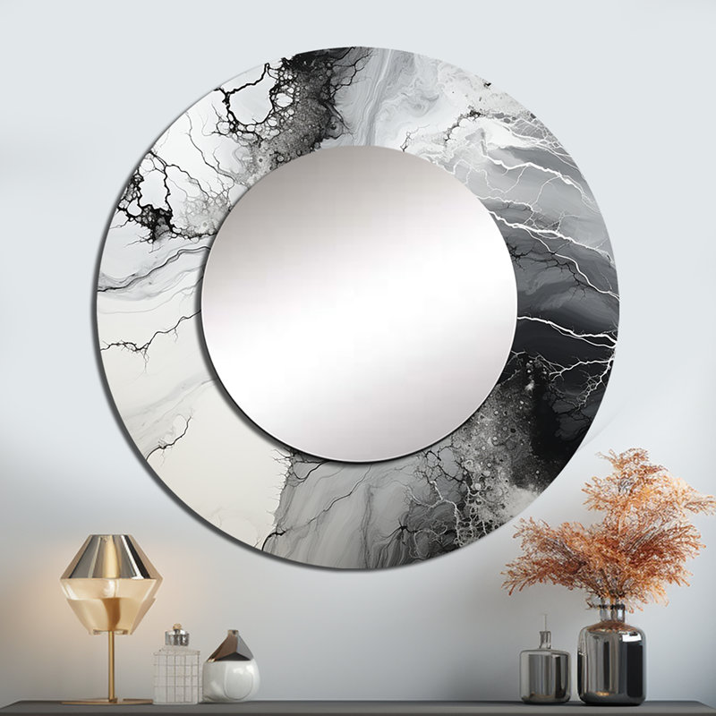 «Rohana», encre liquide noire et blanche de Rohana - miroir décoratif à encre liquide, 36 po x 36 po