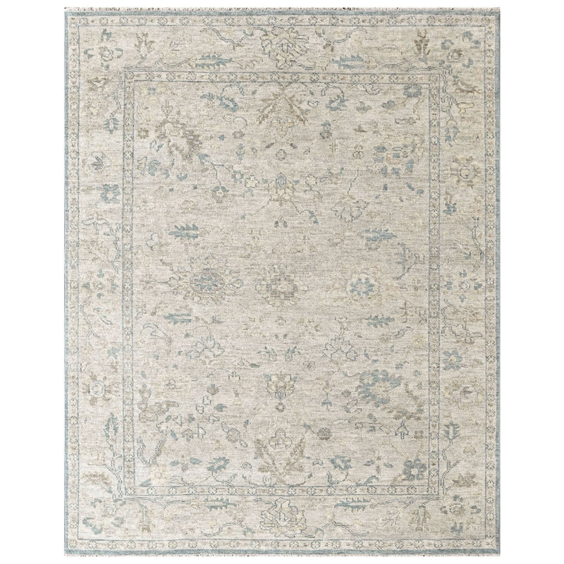 Tapis transitionnel gris en laine noué à la main 9 x 12 pi 3 po Oushak