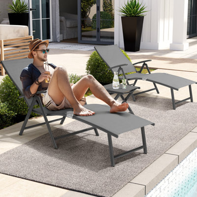 Cllgone 45" Long Reclining Chaise Lounge Set with Table