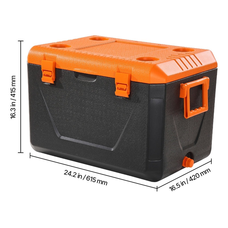 Portable 63 Quart Hard Cooler - 90-Can Capacity Insulated Ice Chest with Cup Holder, Impact-Resistant for Camping, RV Trips & Beach Days