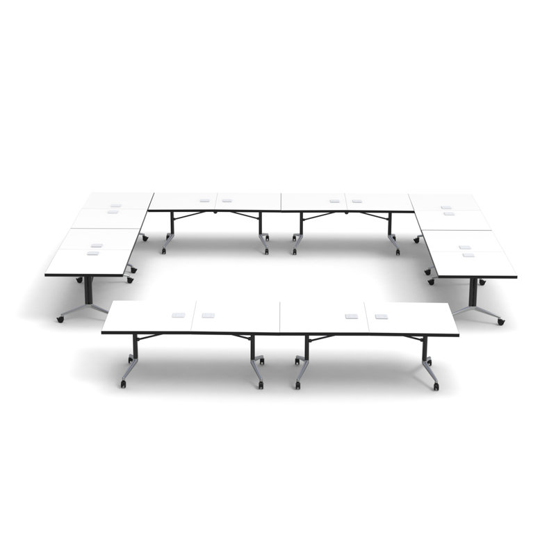 Rectangle 18 Person Flip Top 72'' L Modular Training Table and Chair Set with Casters and Modesty Panel and Cable Management