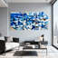 Ensemble de 3 tableaux abstraits géométriques à motifs de triangles bleus sur toile tendue-902632052