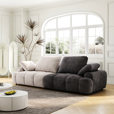 Beige And Grey Velvet , 86.6" For Two Seats, Modern Soft Comfort Large Seat & Velvet, Design
