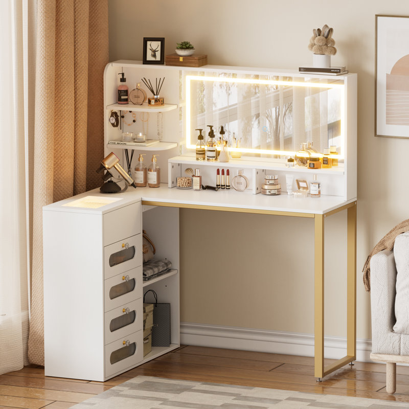 Coiffeuse avec miroir et lumières, coiffeuse de coin en L