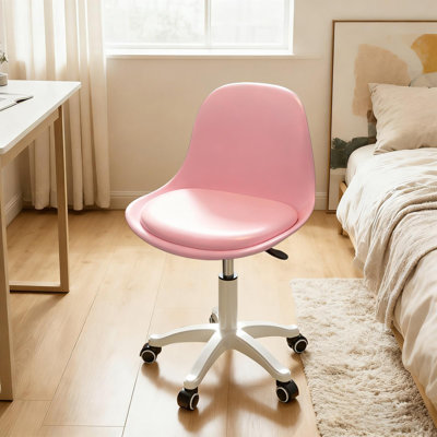 Petite chaise de bureau pivotante sans accoudoirs, réglable en hauteur, avec coussin rembourré pour adultes, rose