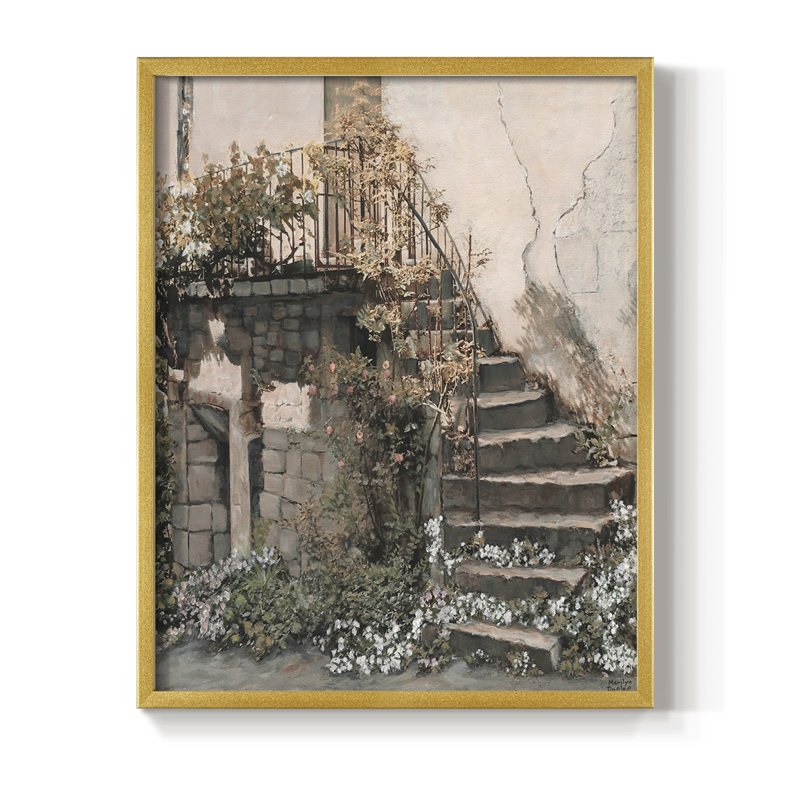 Escaliers Gracieux, reproduction encadrée - bois massif, H 30 po x l 24 po, Doré